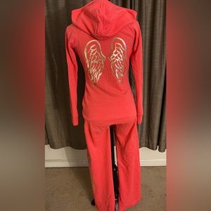 RARE VINTAGE VS Super Model Angel Fleece Zip Up Hoodie/Fleece Pants Set (Coral)